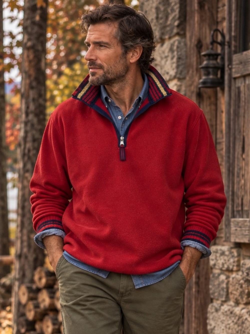 G H Bass & Co Red XL Fleece Quarter Zip Pullover Heritage Outdoor Preppy